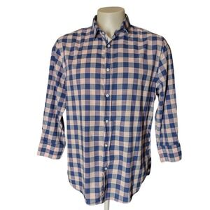 Bachrach Shirt Men's XL Gingham Plaid Blue Pink Button Down Norm Core Casual Top